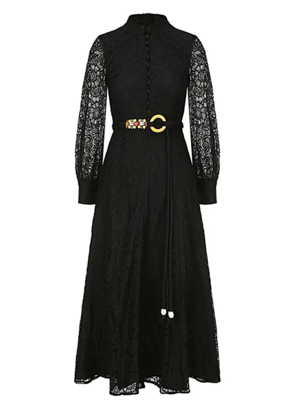 Lace Edwardian Stand Collar Maxi Dress