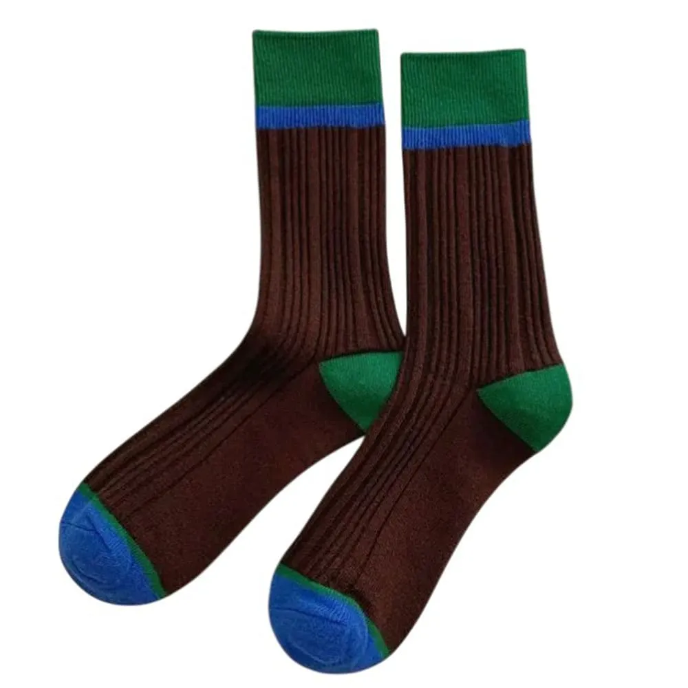 Contrast Block Ribbed Socks