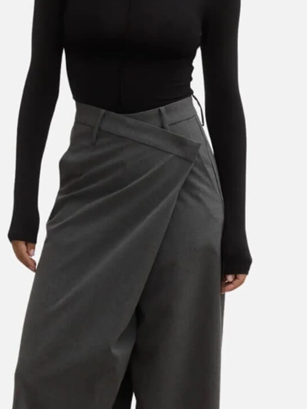 Asymmetric Wide-Leg Pants - Grey