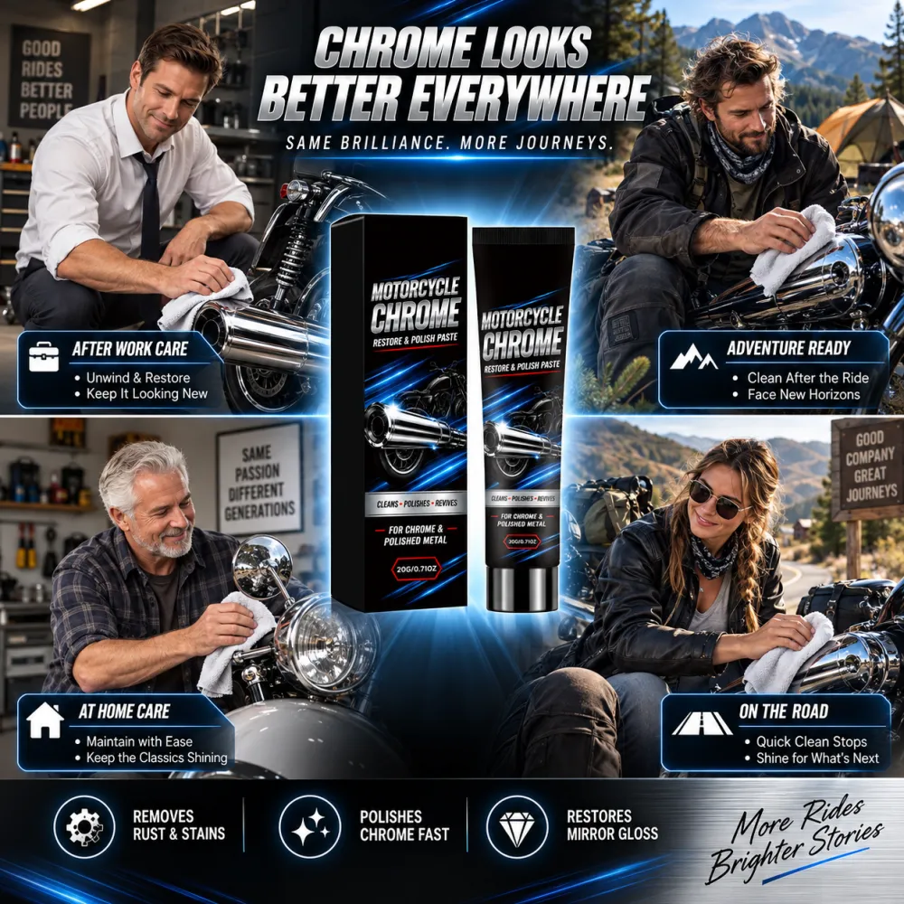 Motorcycle Chrome Care Polishing Paste, Chrome Trim Metal Rust Remover, Decontamination, Polishing & Brightening Care Cream