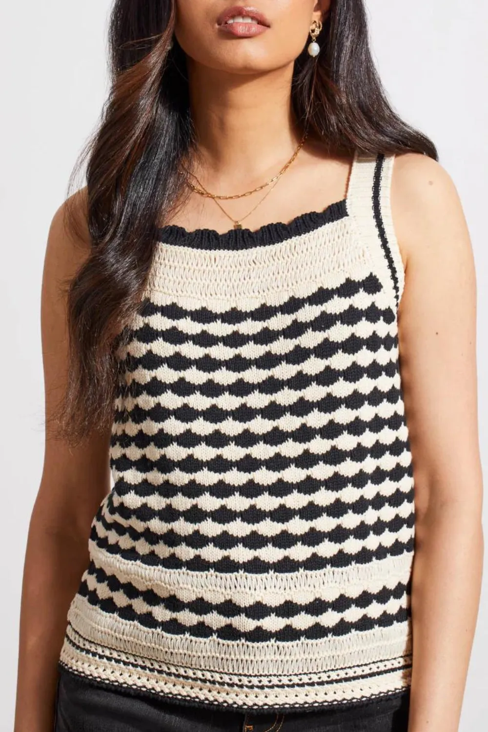 Tribal Wide Strap Crochet Sweater Cami - Ecru