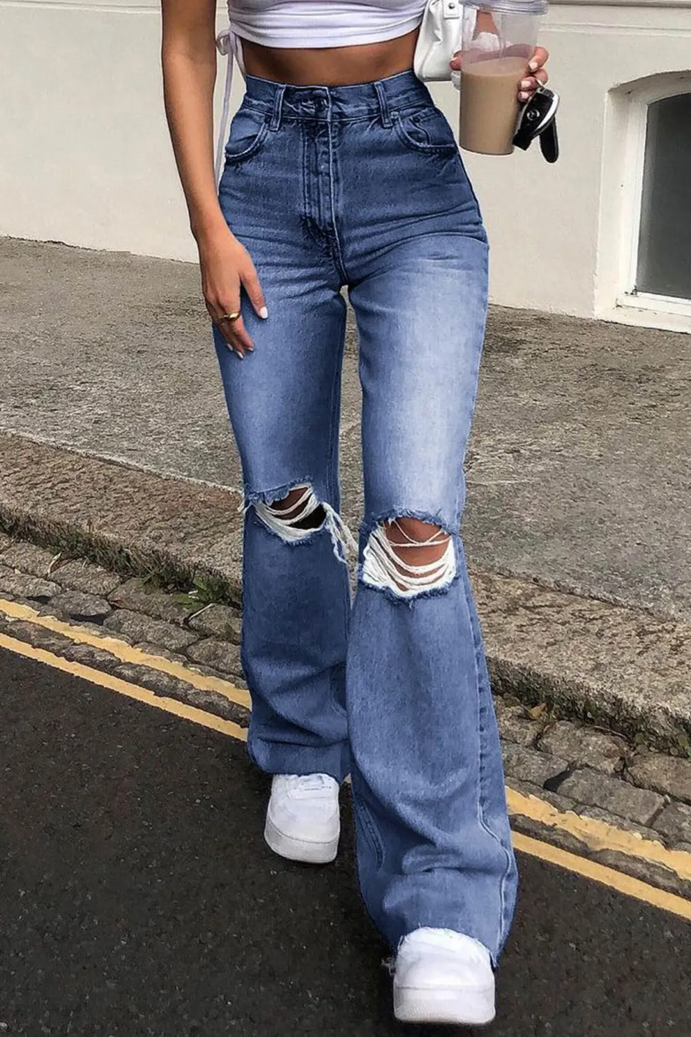 Distressed High Waist Flare Jeans