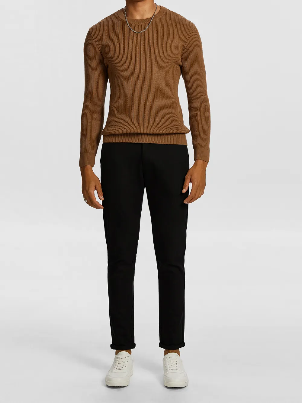 Brown Ribbed Knit Sweater