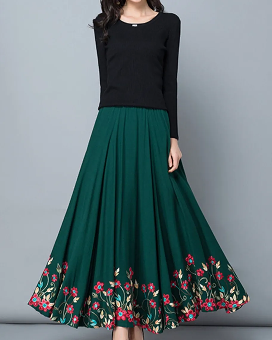 Everyday Embroidered Cotton A Line Maxi Skirt