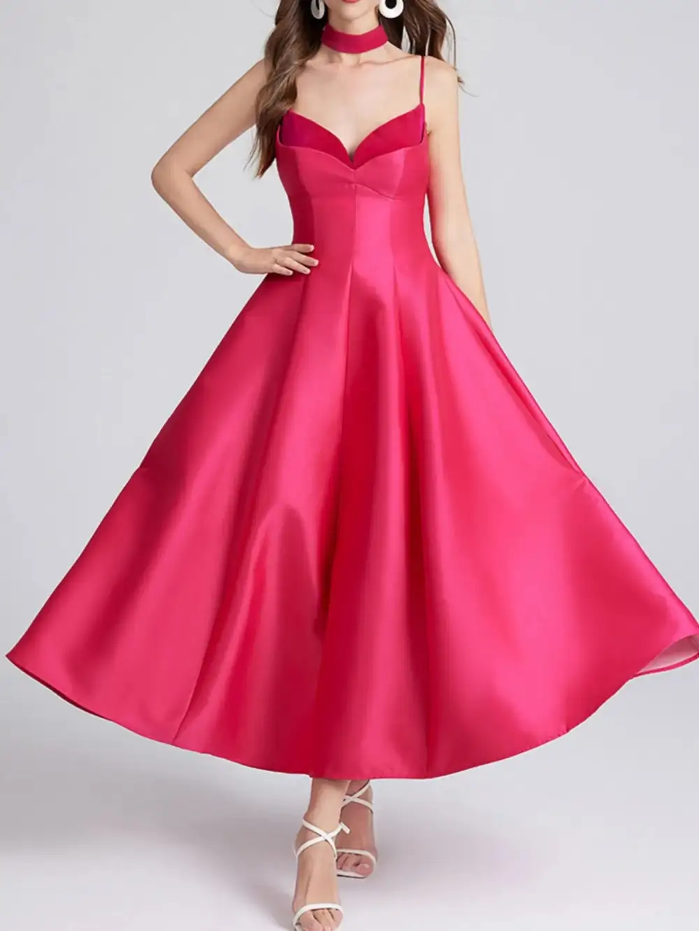 Sweetheart Collar Spaghetti Midi Dress