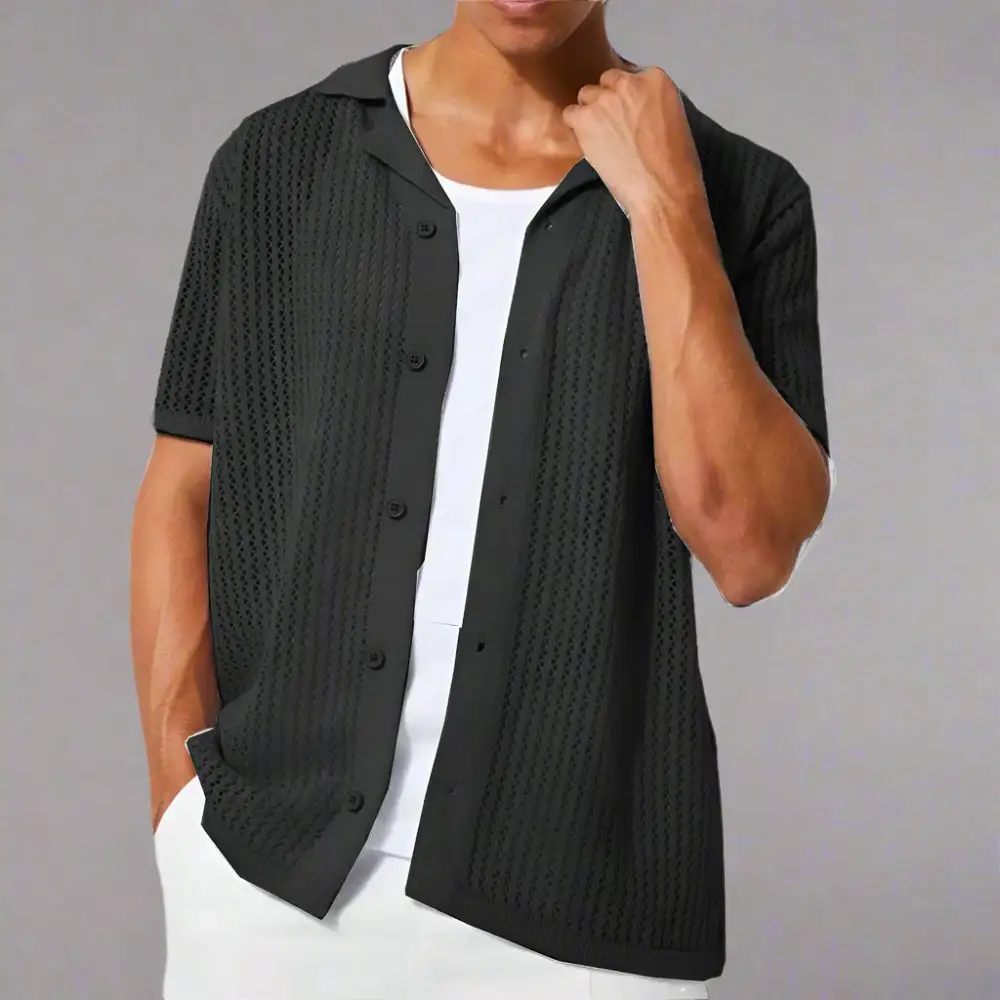 Open Stitch Collar Shirt