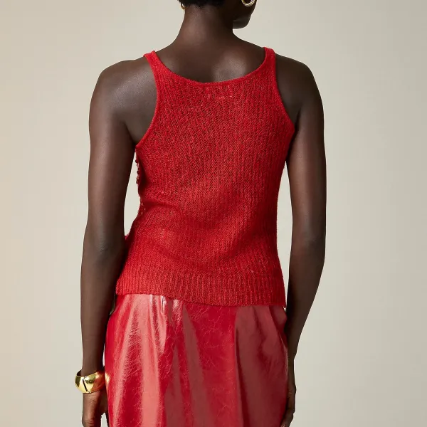 Embellished Pointelle Sweater Tank Tops