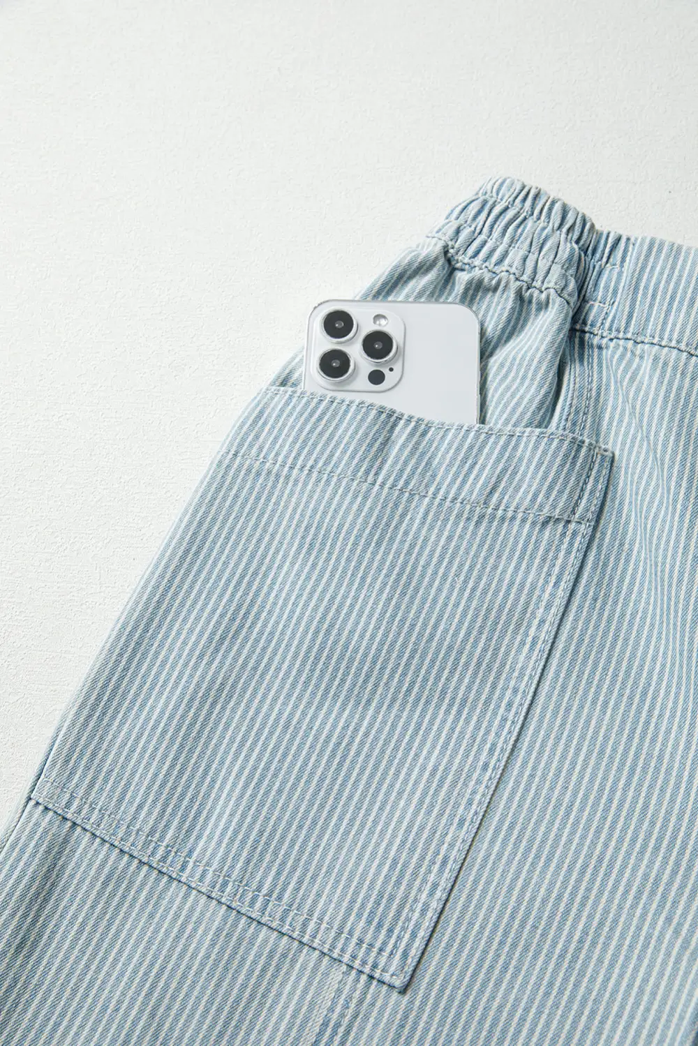 Stripe Mid Rise Drawstring Waist Jeans