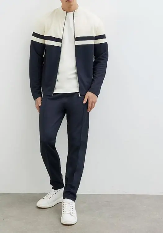 Beige And Blue Stylish Casual Men's Jacket