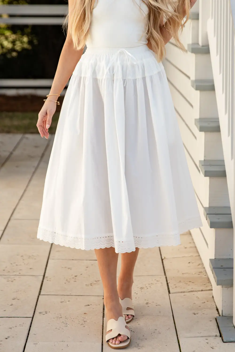 High Rise Mid Rise Elastic Waist Midi Skirt