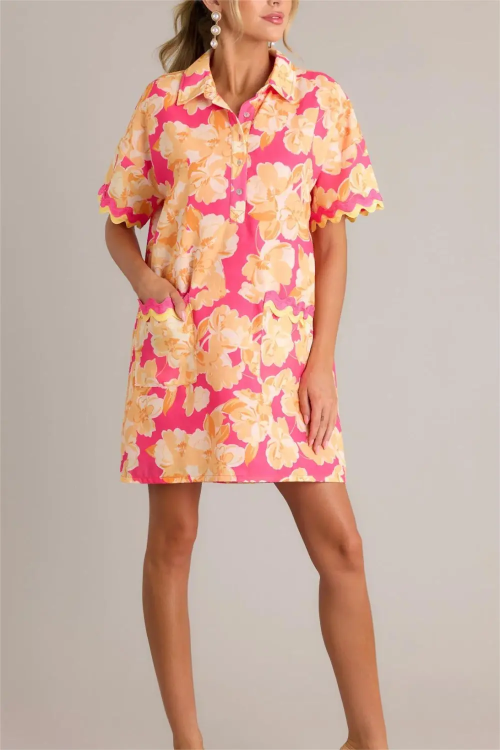 SEASIDE SERENITY PINK MULTI FLORAL MINI SHIRT DRESS