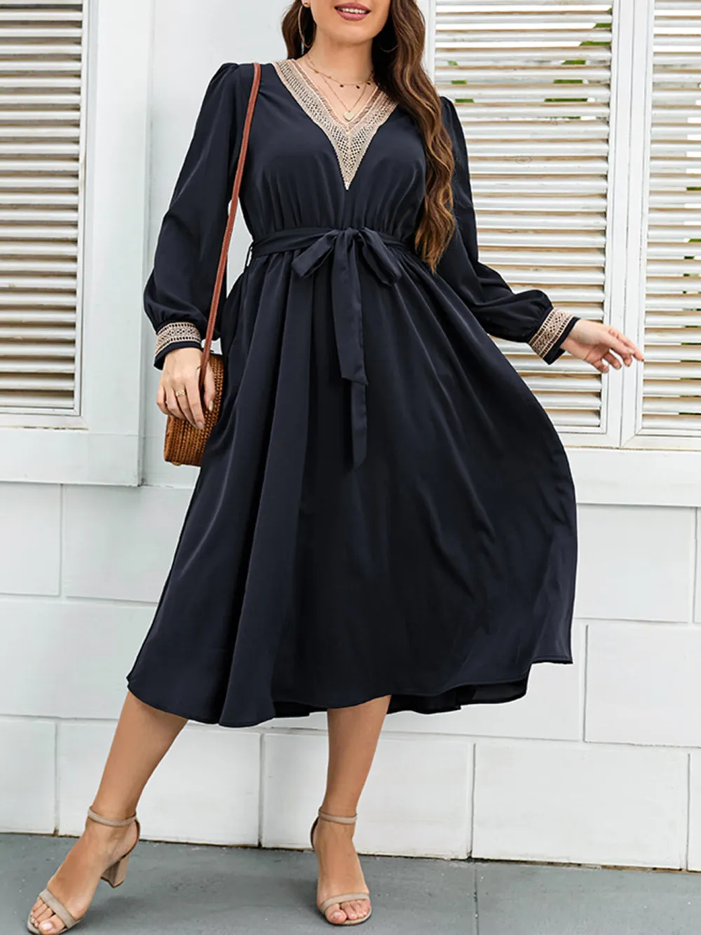 New Dress Women Fashion Large Size Loose V Neck Dress