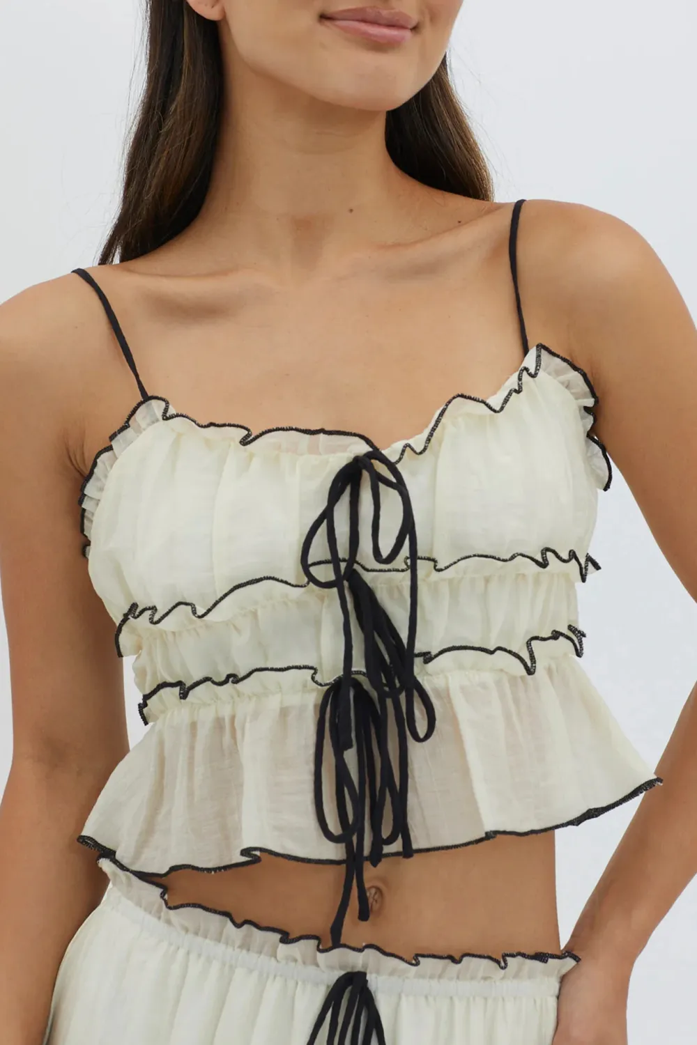 Creative Contrast Color Women's Lace-Up Top