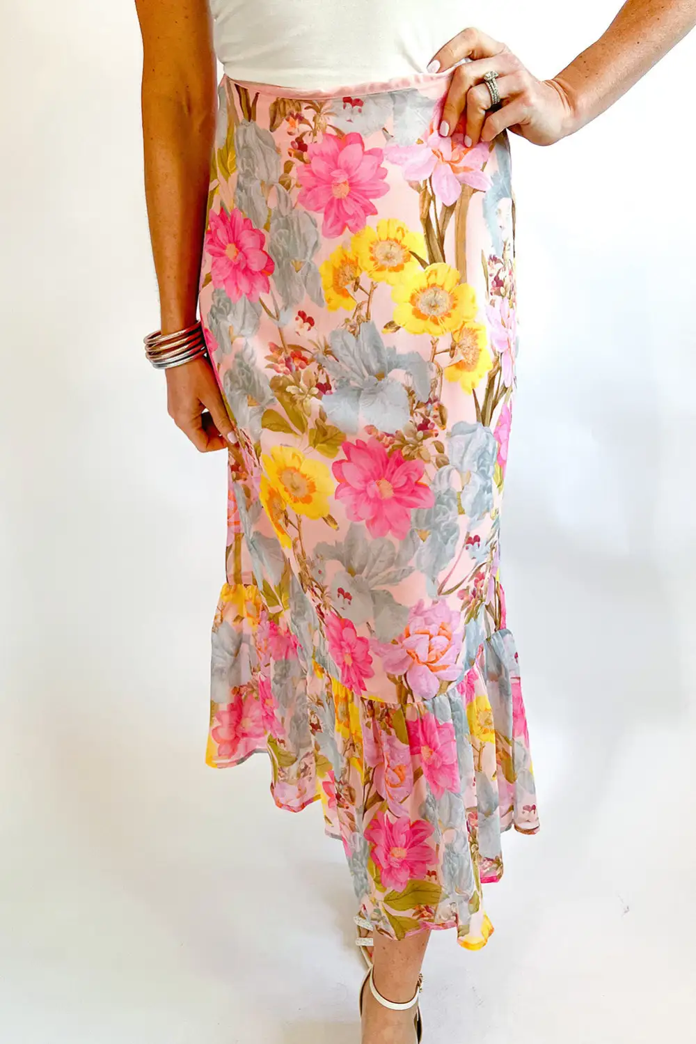Midi Floral Ruffle Skirt