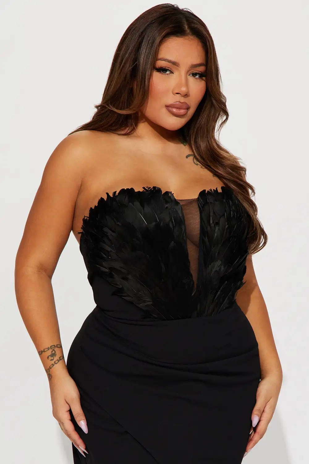 Savina Feather Maxi Dress - Black