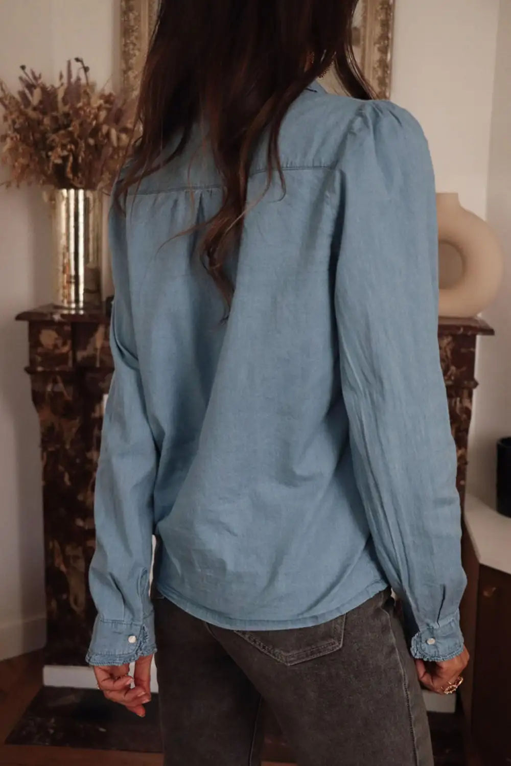 Dusk Blue Turn-Down Collar Chambray Shirt
