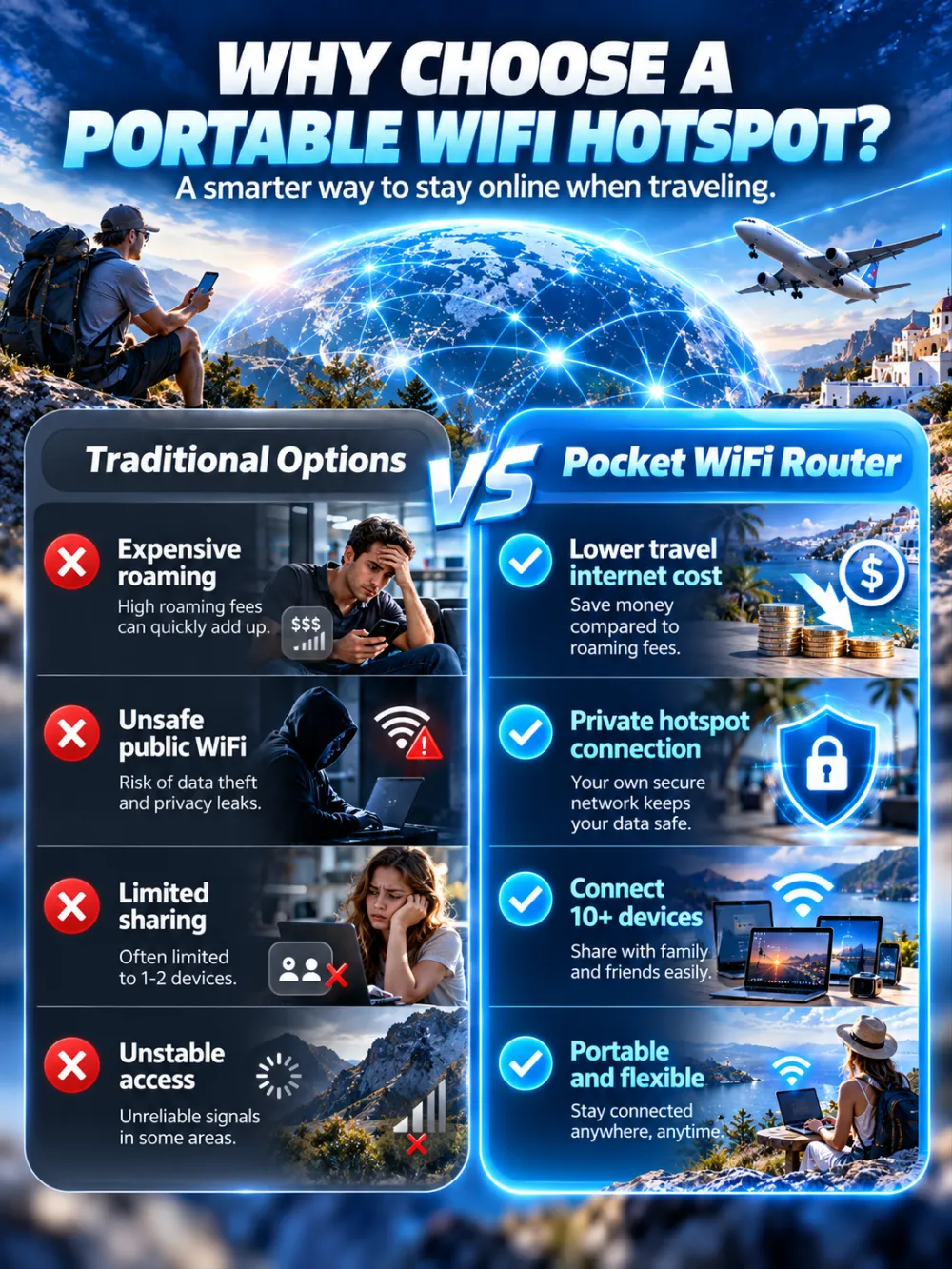 5G/2.4G Portable WiFi Hotspot Device, Multi-Link 150Mbps High Speed, 10 Devices, No SIM Card Required, Pocket Hotspot for Camping, RV, and Travel, Portable Internet Hotspot