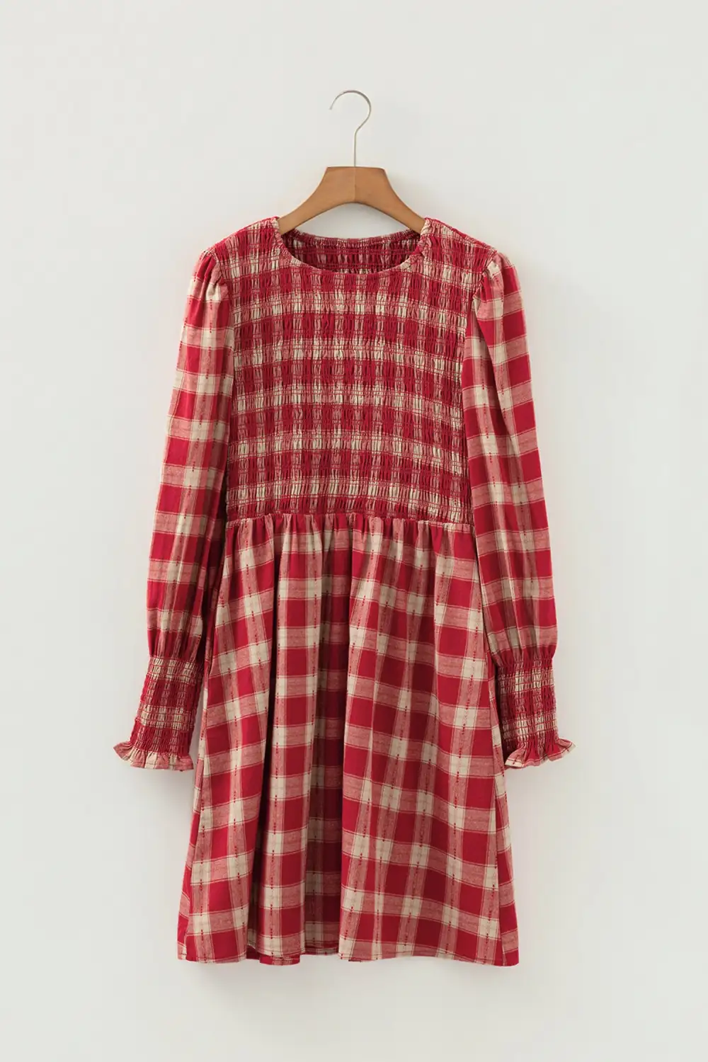 Lightweight Feel Plaid Printed Smocked Mini Dress