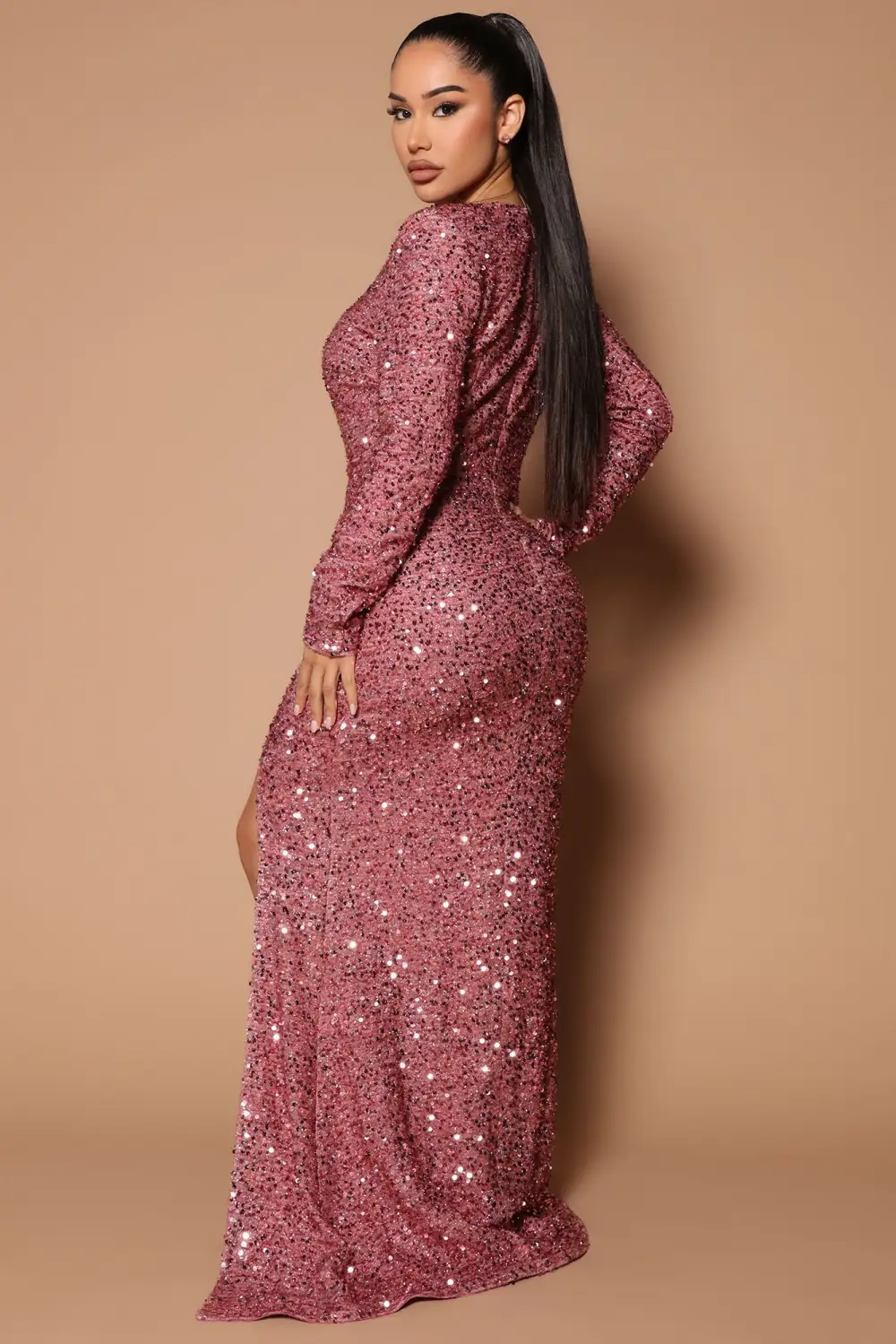 Bianca Sequin Maxi Dress - Mauve