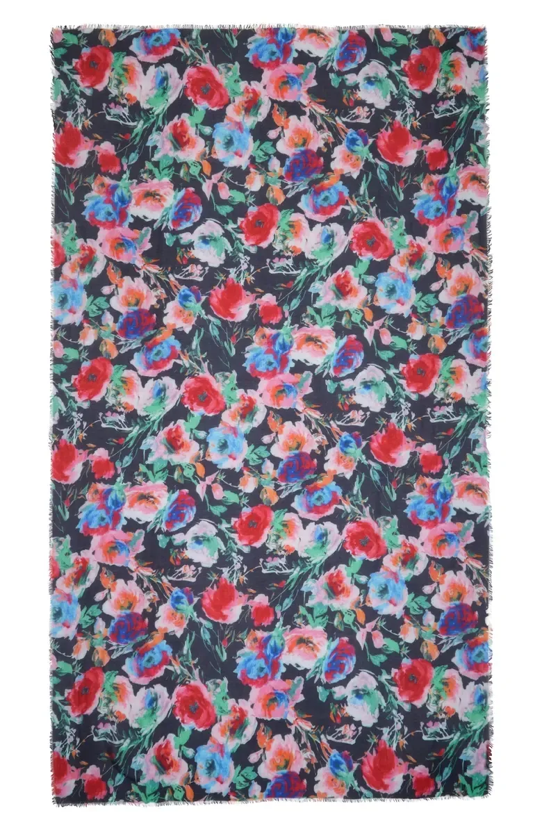 FLORAL PRINTED FRINGE SCARF
