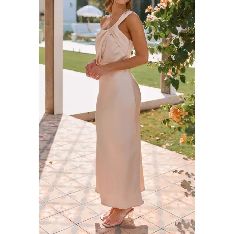 Ruched Single Shoulder Sleeveless Maxi Dress