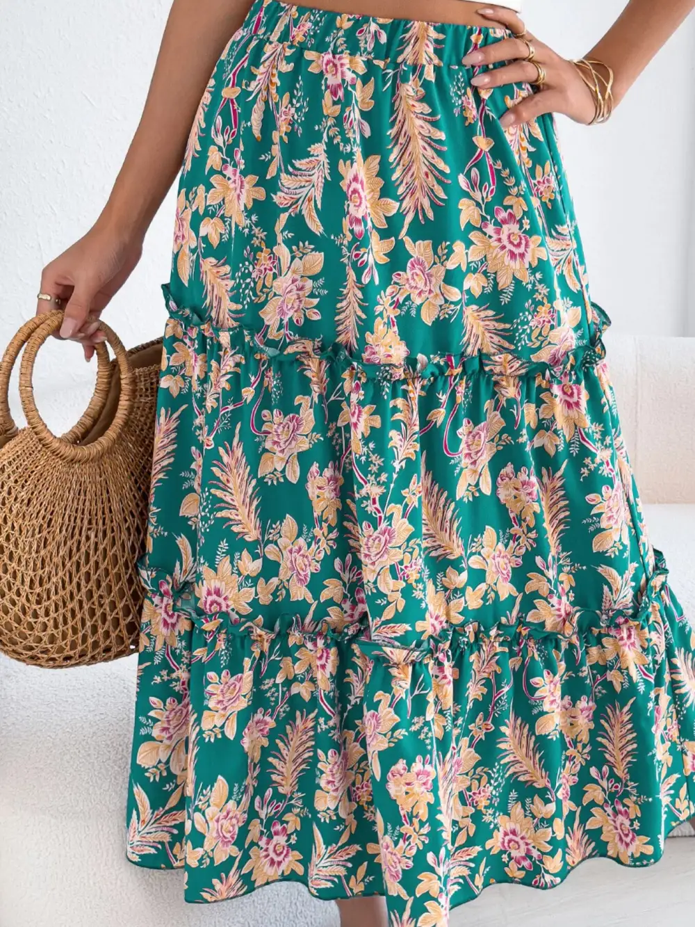 Everyday Ruffle Floral Midi Skirt