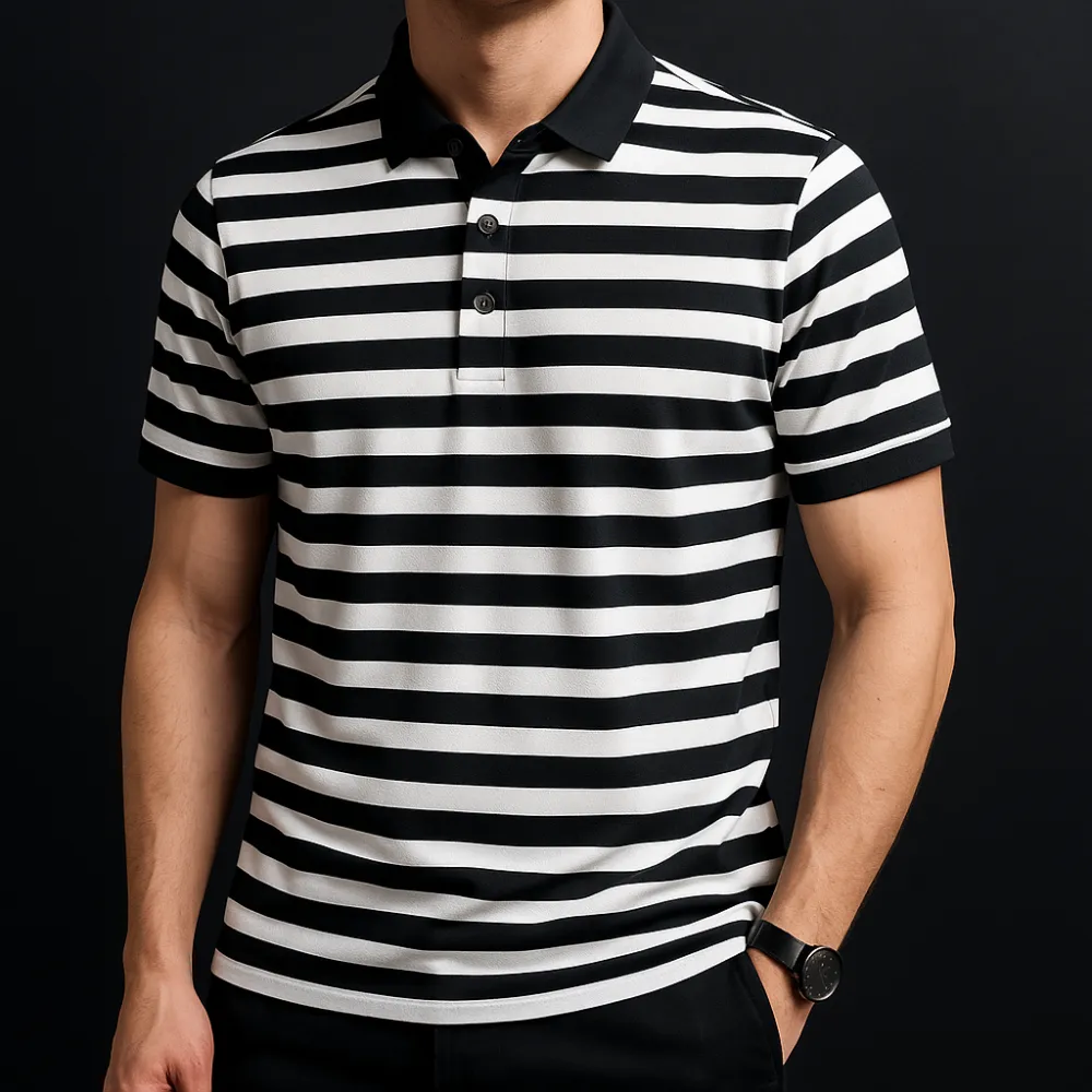 Striped Cotton Collar Polo