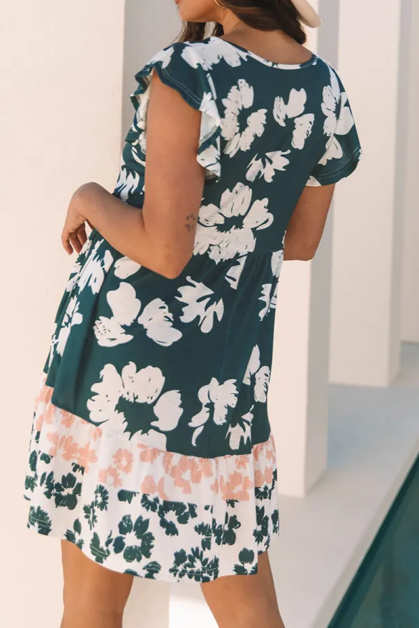 Soft Everyday Ruffle Sleeve Empire Waist Mini Dress