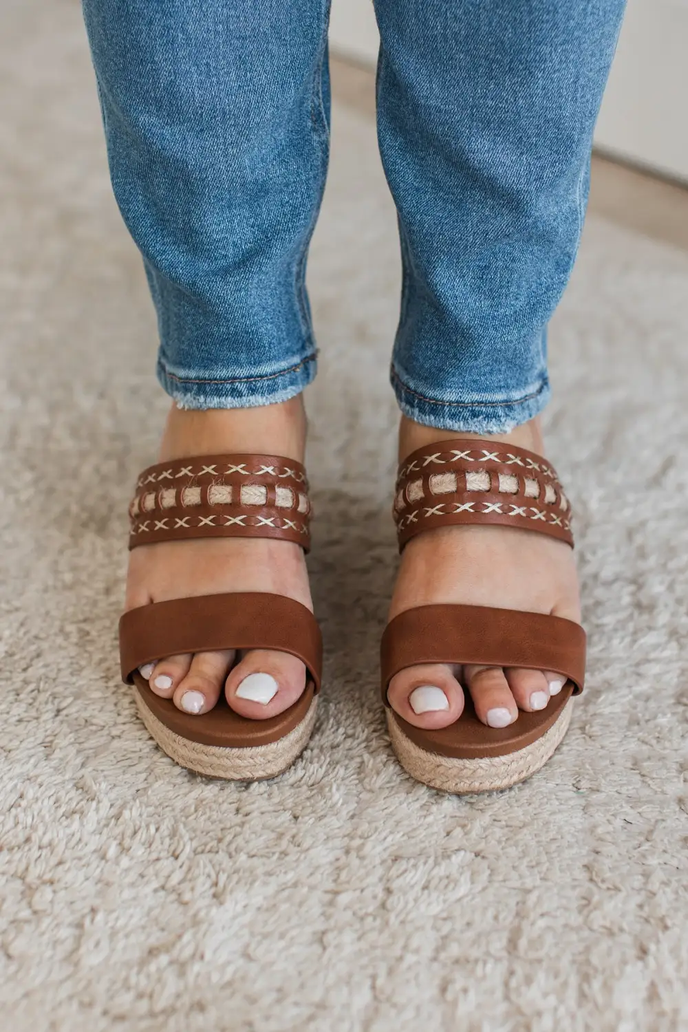 Soda Bow Wedge Sandals- Tan