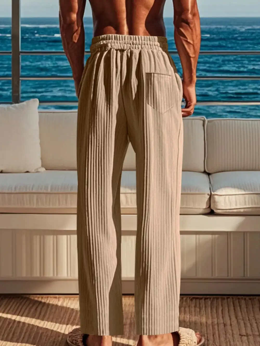 Men's Full Size Ribbed Knit Wide Leg Pants