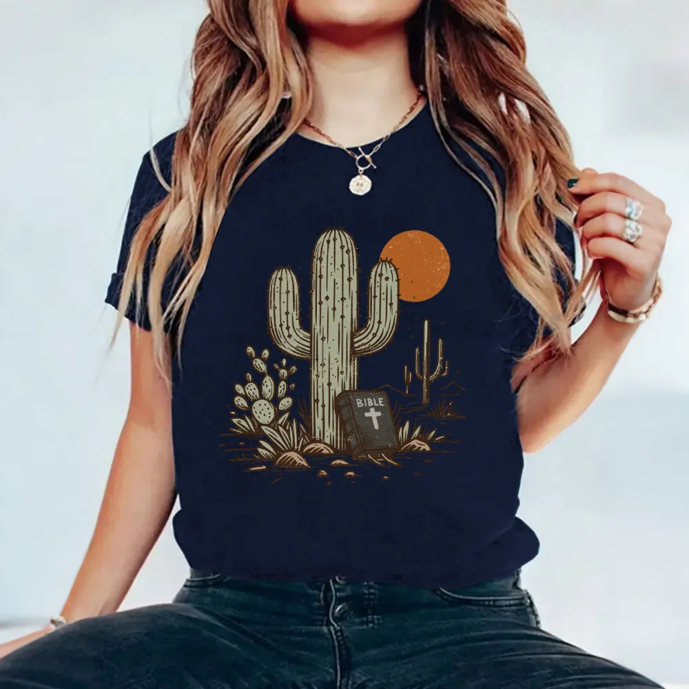 An Orange Circular Sun Western Pattern In The Distance Casual T-Shirt
