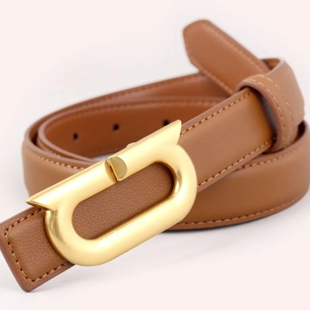 Modern Leather Belt with Golden Buckle