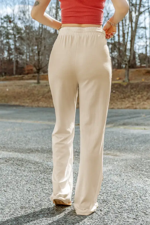 Apricot Drawstring Waist Pocketed Knit Pants