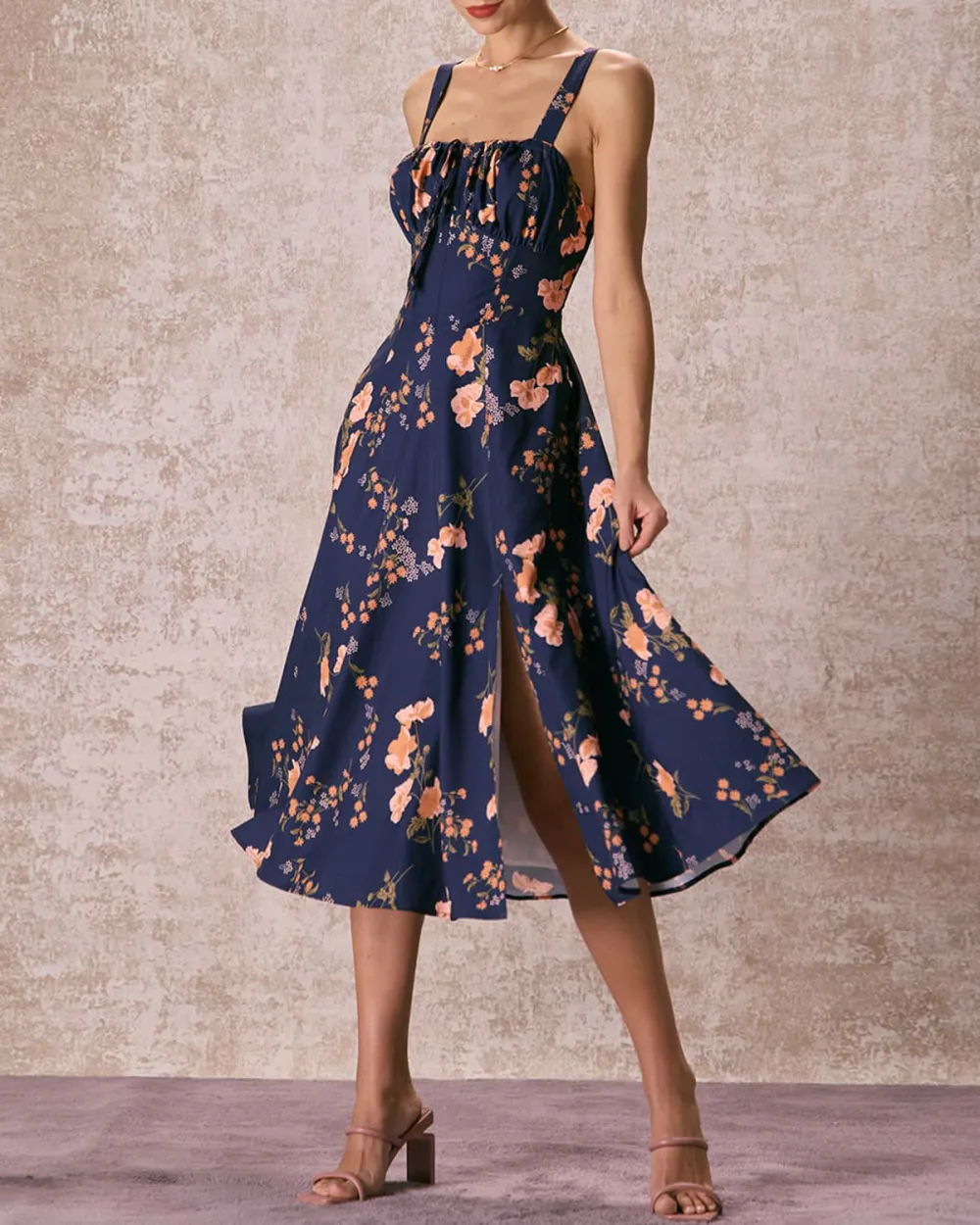 Polyester Satin Navy Blue Dress