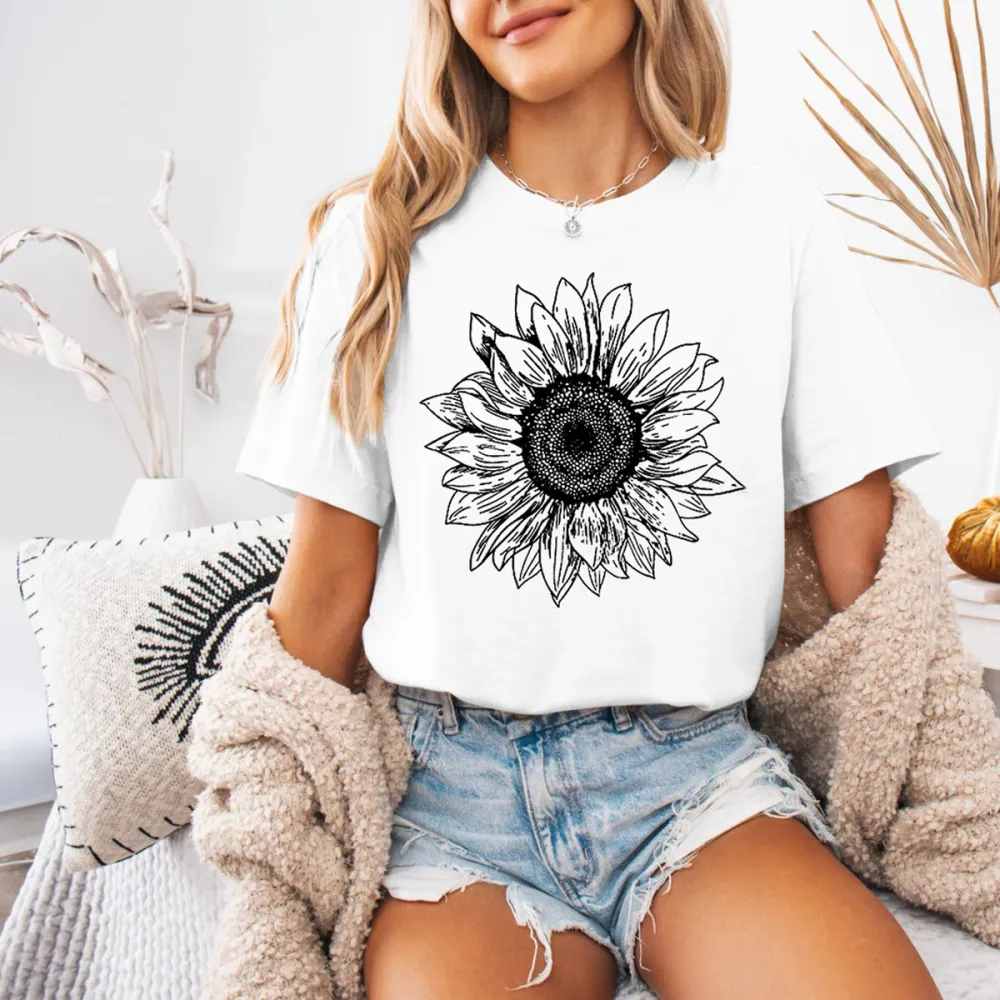 Sunflower Shirts, Floral Short Sleeve Sunflower Shirt, Flower Shirt, Womens Shirts, Trendy Sunflower fleece top for Women