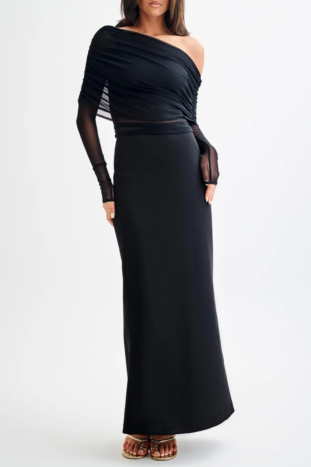 Sheer Mesh Off Shoulder Top