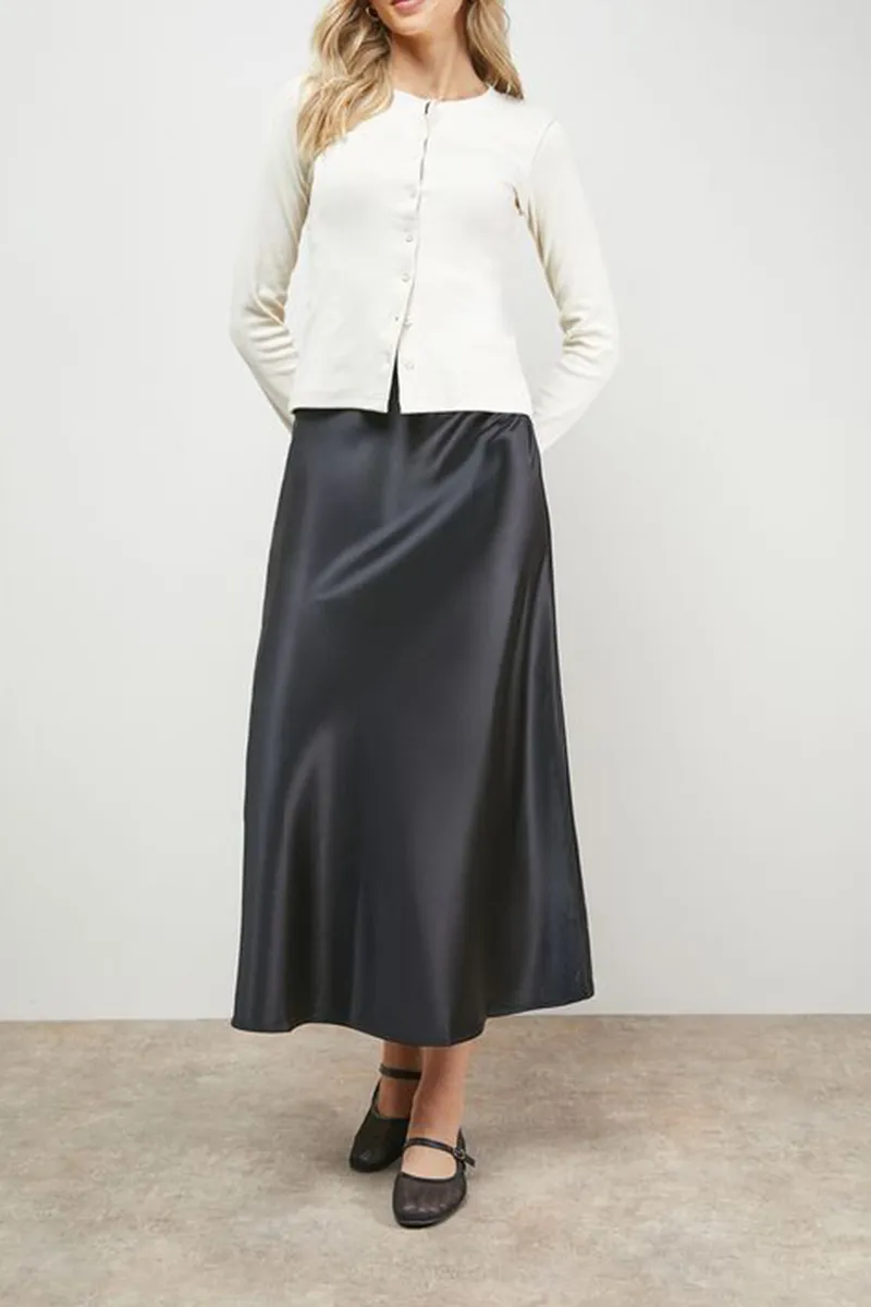 Casual Style Bias Cut Satin Skirt