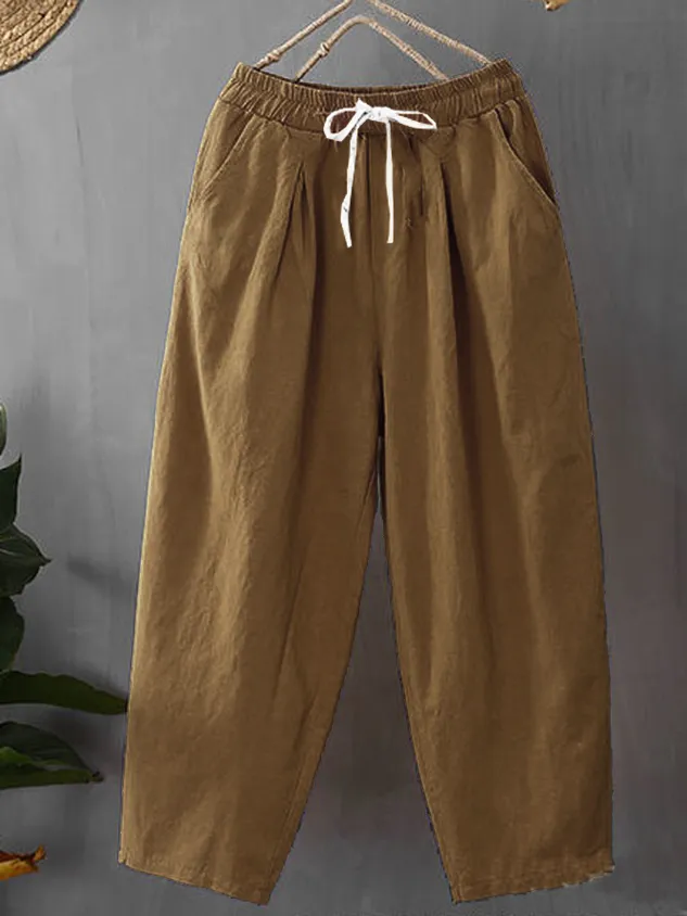 Casual Plain Loose Cotton Pants