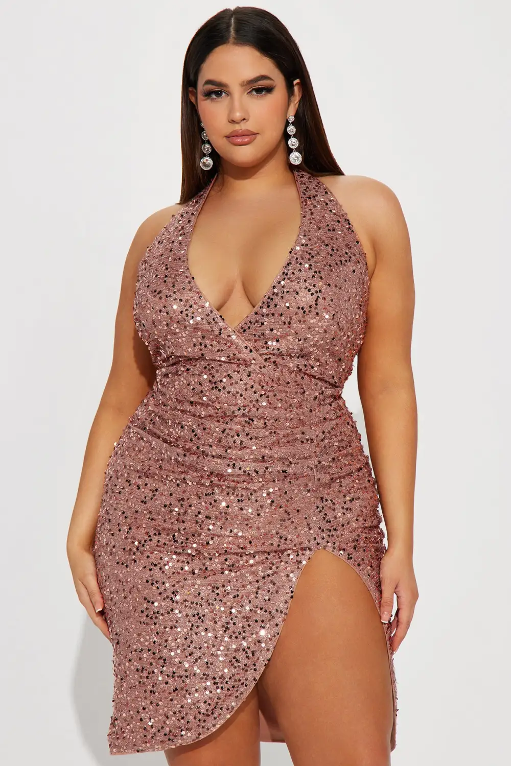 Hailie Sequin Midi Dress - Mocha