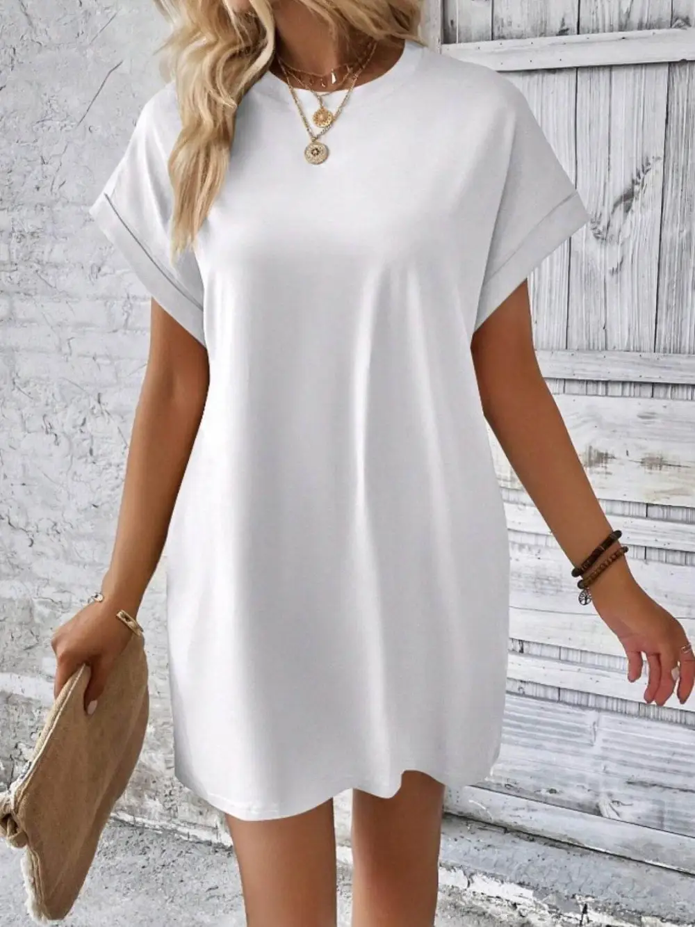 Pocketed Round Neck Short Sleeve Casual Dress