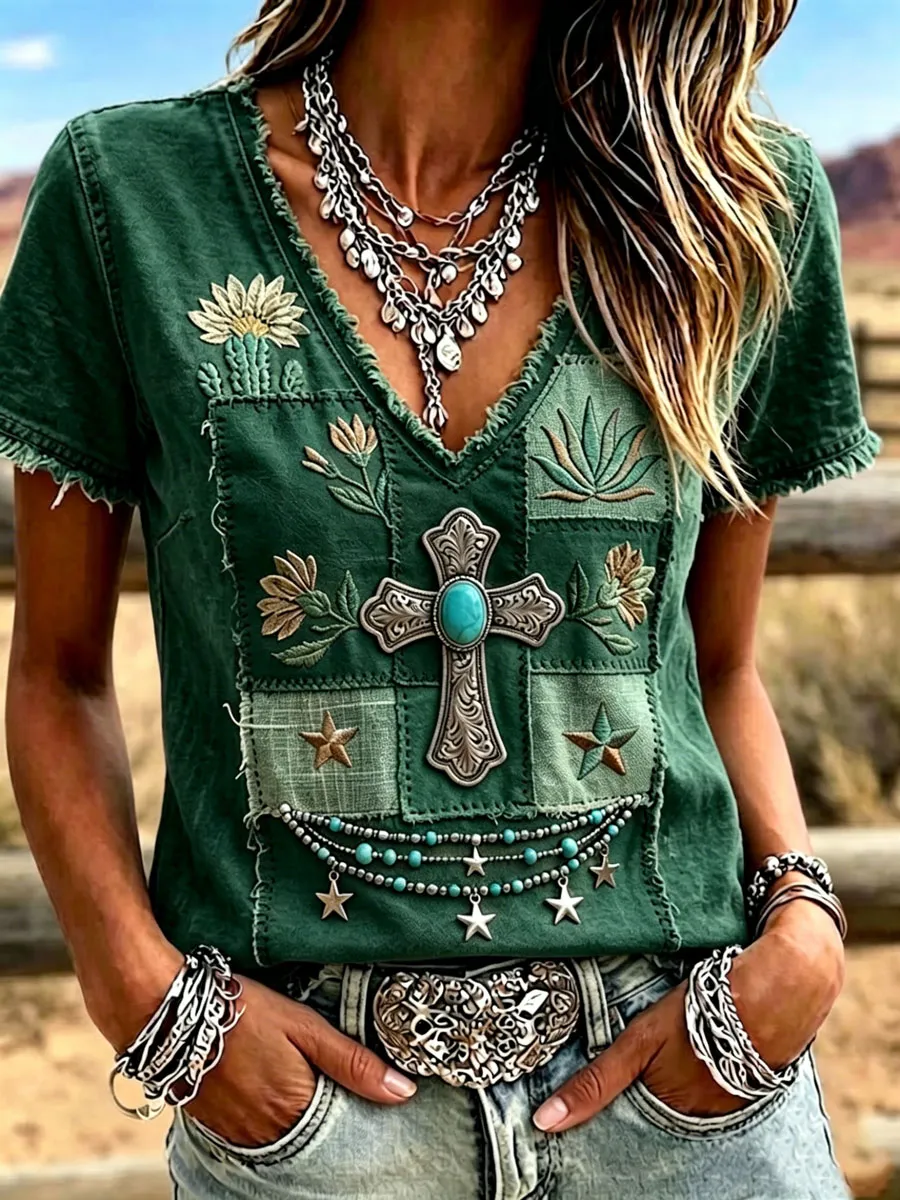 Women'S Casual Retro Western-Style Faith T-Shirt
