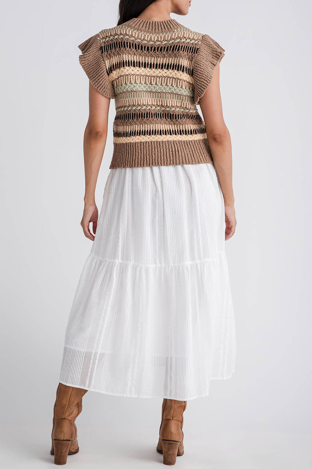 Elan 2fer Woven Knit Midi Dress - brown white combo