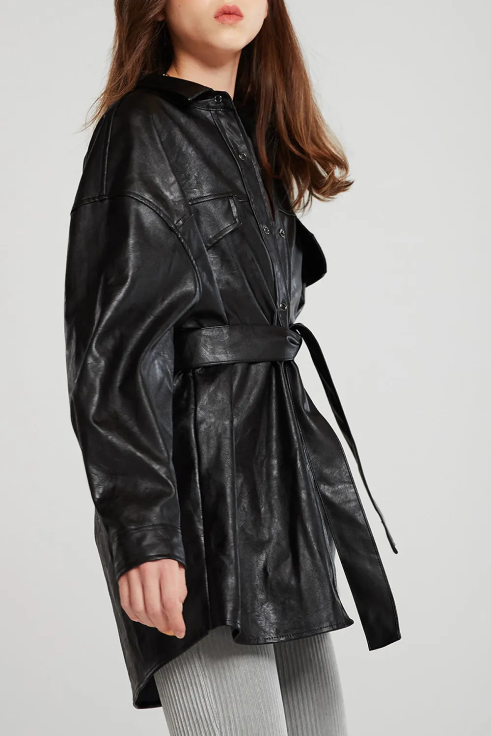 Louise Oversized Pleather Shirt w/Belt