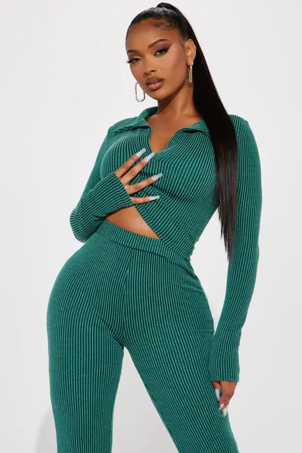 Josie Ribbed Long Sleeve Set - Hunter