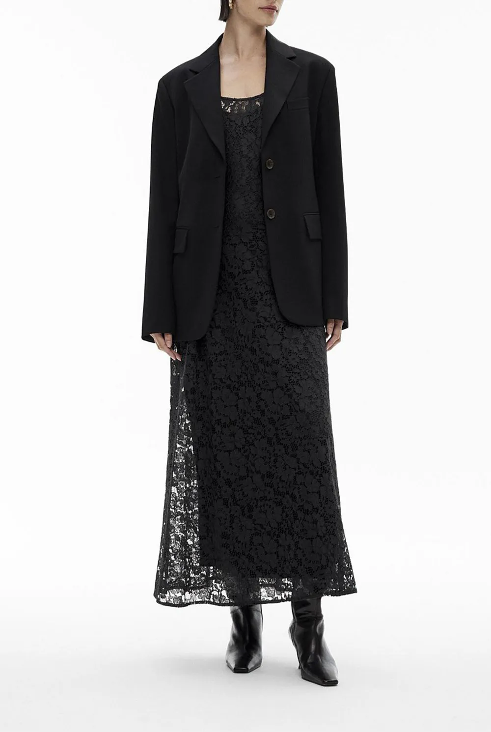 Round Neck Lace Cutout Long Dress