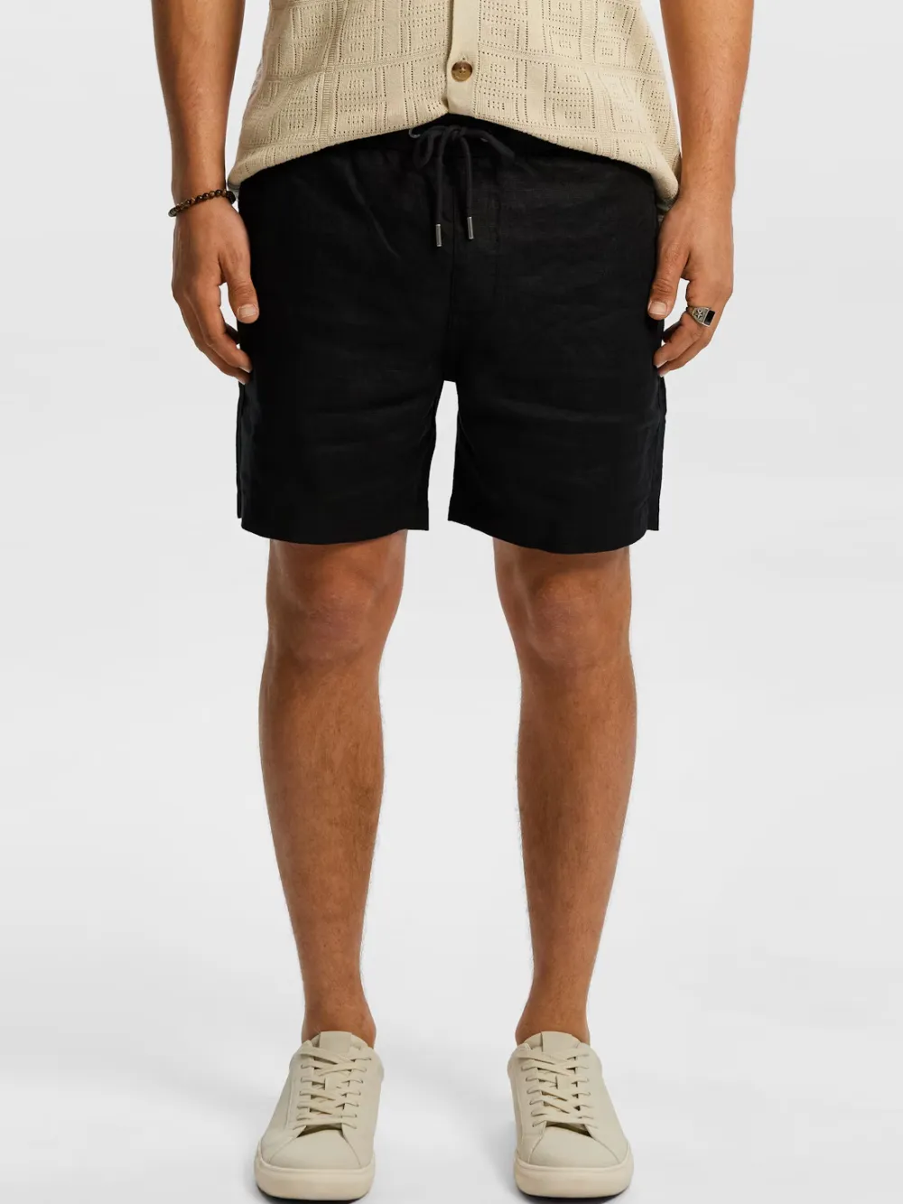 Black Relaxed Fit Casual Style Denim Short