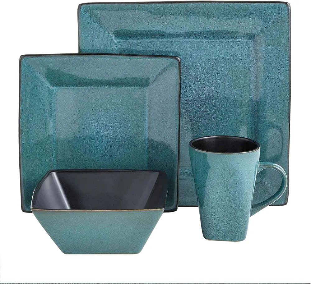 Gibson Elite Althea Reactive Dinnerware Set, 16 Pc, Teal