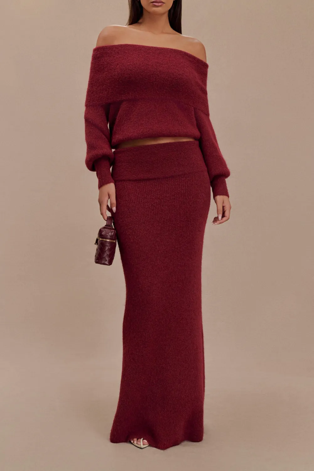 Skinny Knit Maxi Skirt With Overlay