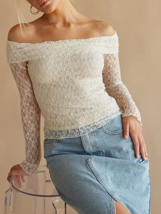 Off The Shoulder Lace Long Sleeve Top