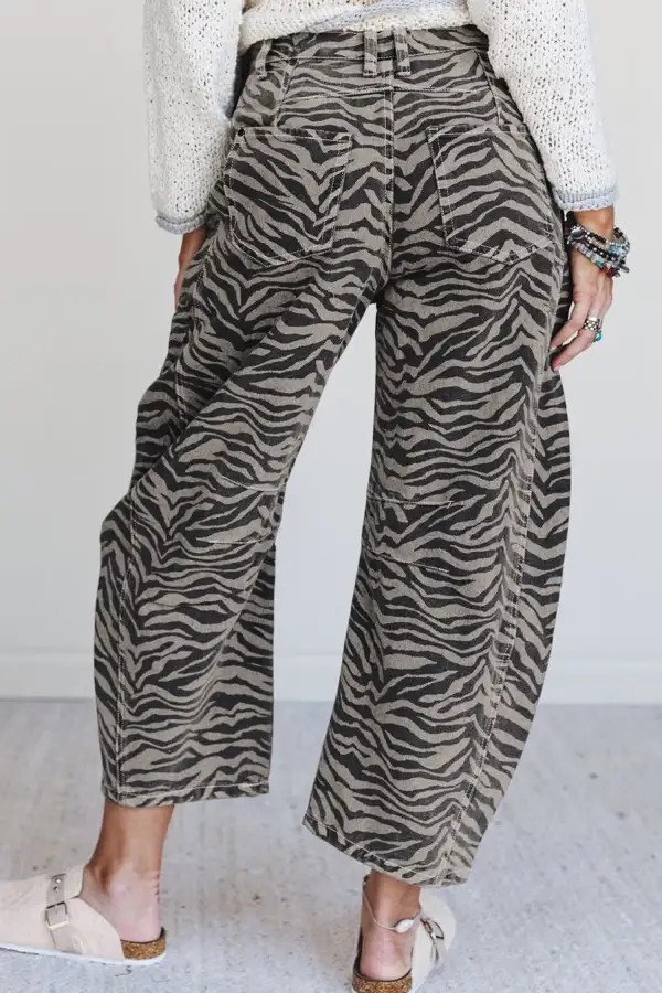 Zebra Stripe Printed Wide Leg Jeans